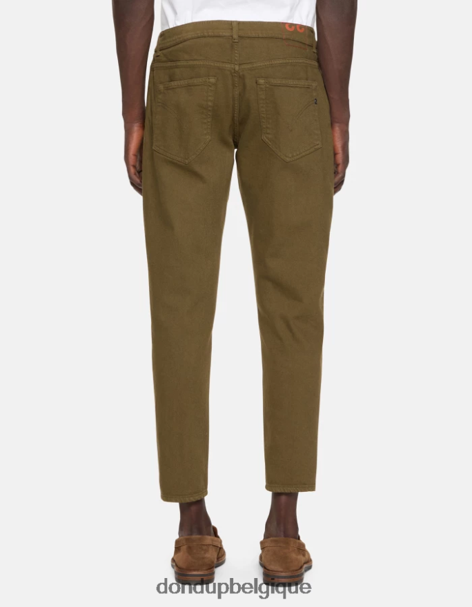 Hommes vêtements DONDUP armée verte Jean Paul coupe carotte en denim bull stretch 8826D0626