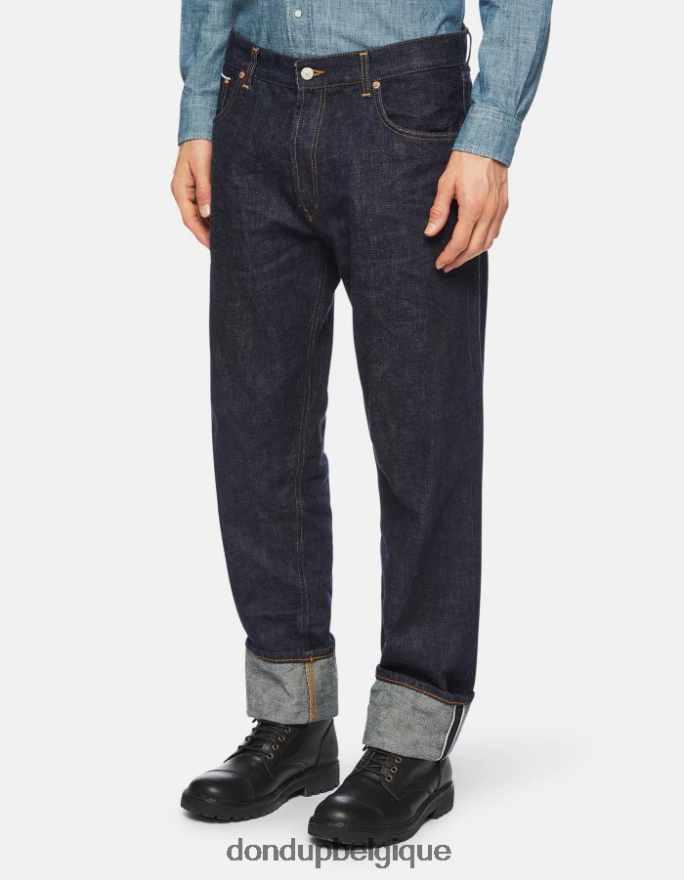 Hommes vêtements DONDUP bleu Jean ample ervin 34 pouces en denim selvedge rigide 8826D0620