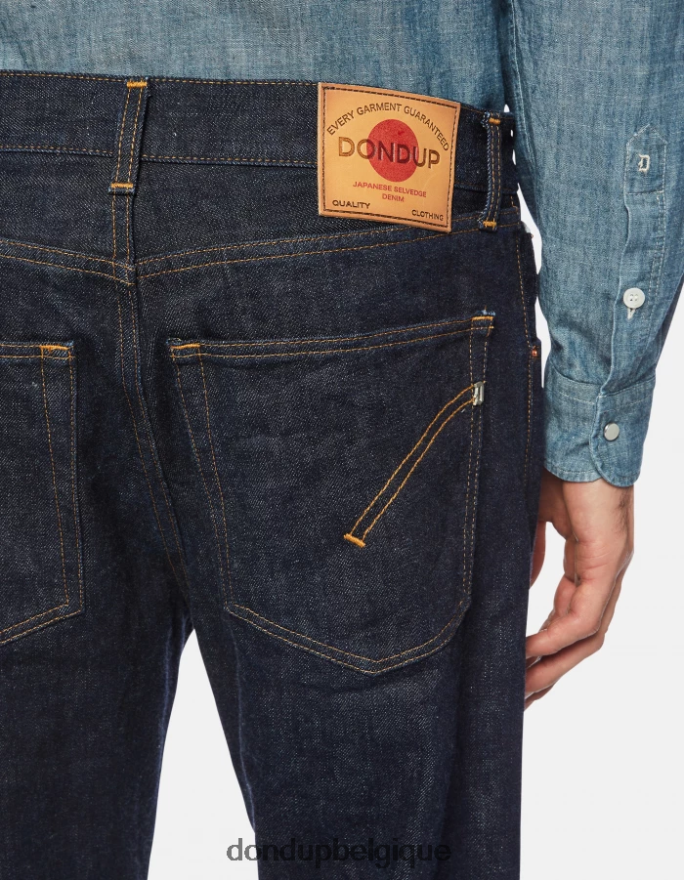 Hommes vêtements DONDUP bleu Jean ample ervin 34 pouces en denim selvedge rigide 8826D0620