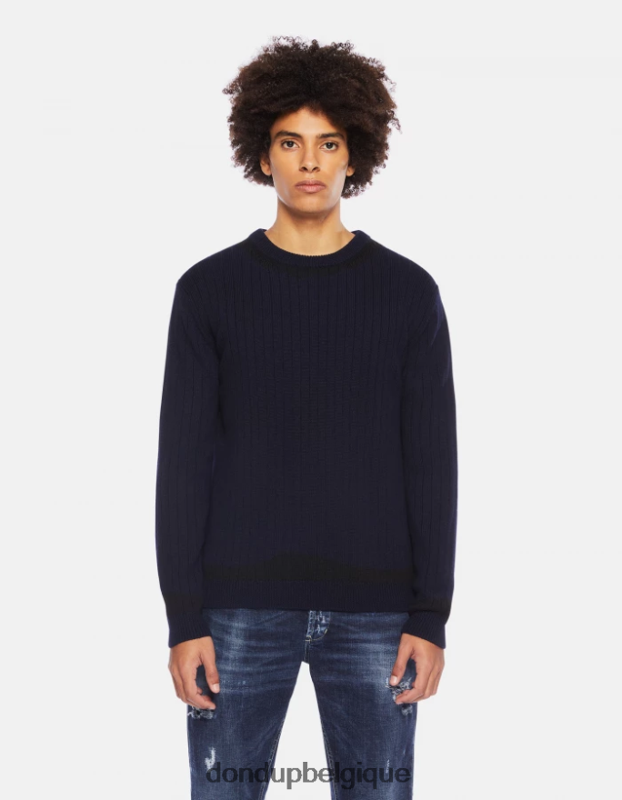 Hommes vêtements DONDUP bleu Noir pull à col rond en laine 8826D0880