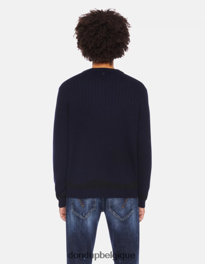 Hommes vêtements DONDUP bleu Noir pull à col rond en laine 8826D0880