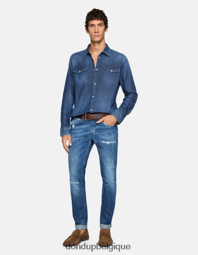 Hommes vêtements DONDUP bleu chemise en jean coupe slim de style western 8826D0853