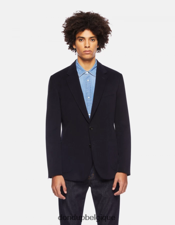 Hommes vêtements DONDUP bleu marine blazer en coton à simple boutonnage 8826D0927