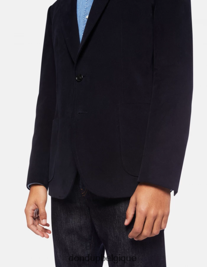 Hommes vêtements DONDUP bleu marine blazer en coton à simple boutonnage 8826D0927