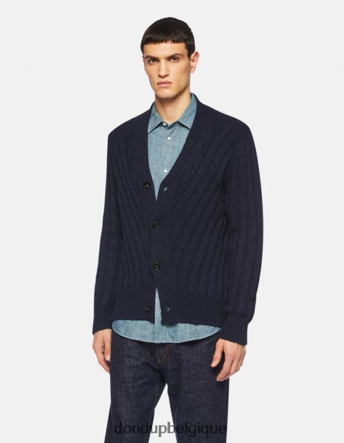 Hommes vêtements DONDUP bleu marine cardigan en laine coupe classique 8826D0881