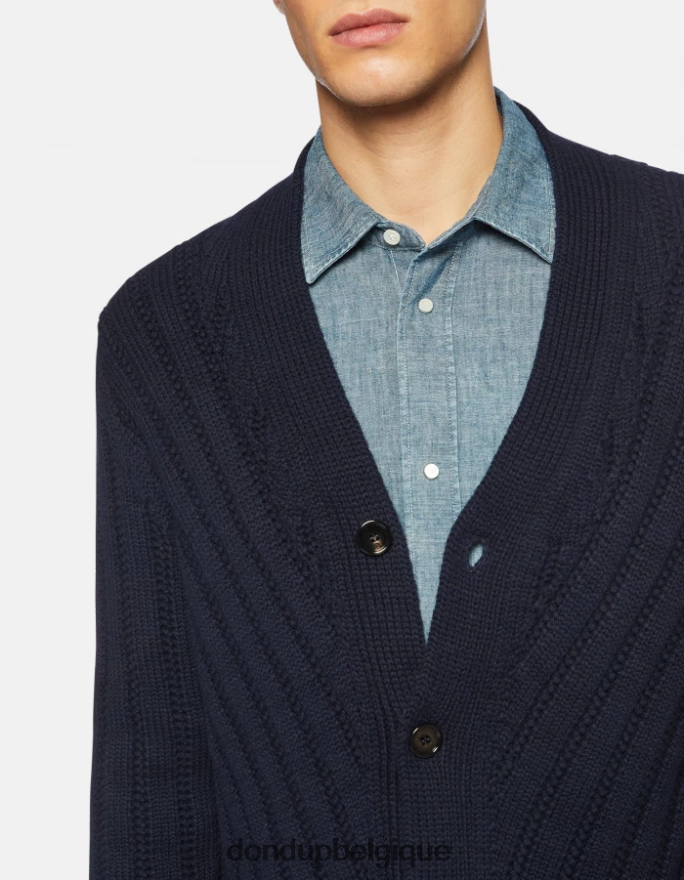 Hommes vêtements DONDUP bleu marine cardigan en laine coupe classique 8826D0881