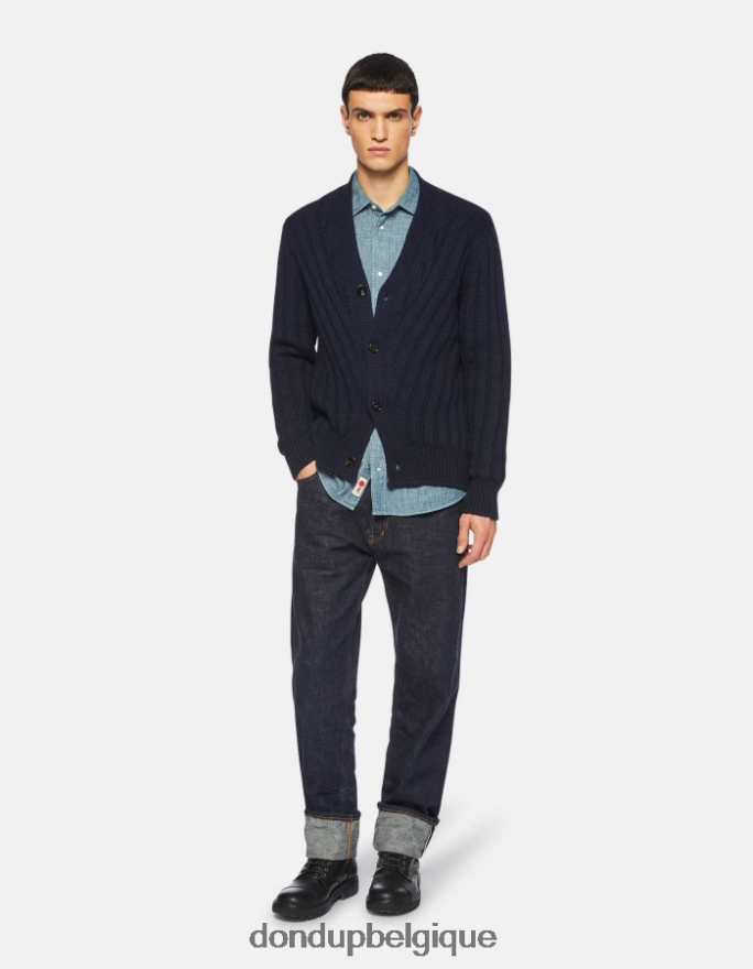 Hommes vêtements DONDUP bleu marine cardigan en laine coupe classique 8826D0881