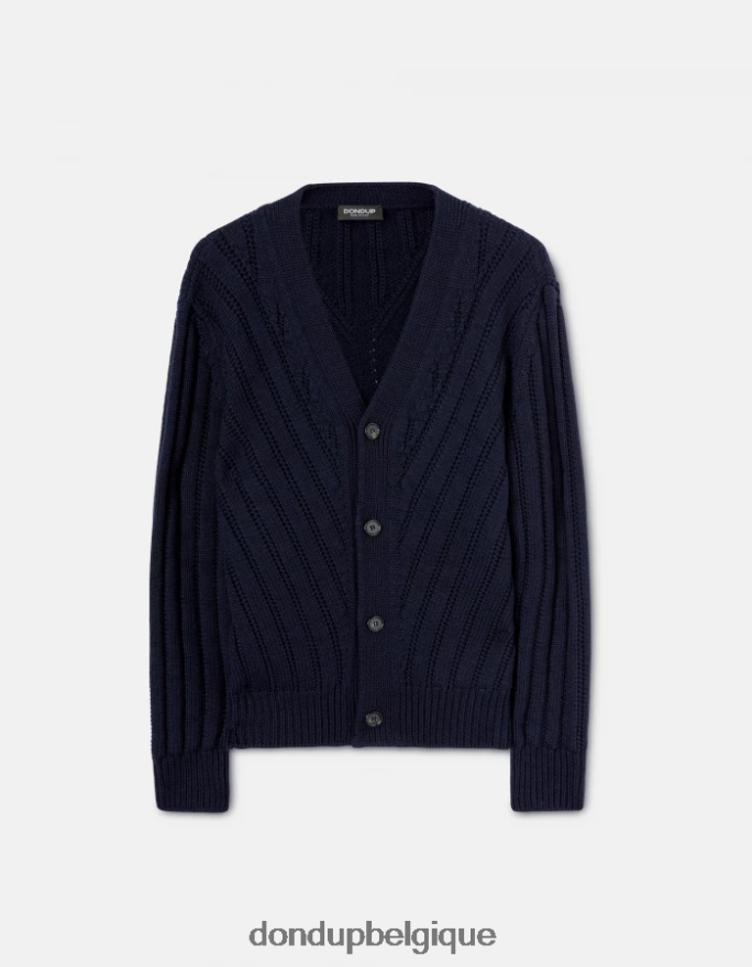 Hommes vêtements DONDUP bleu marine cardigan en laine coupe classique 8826D0881