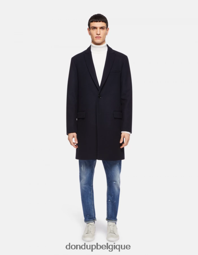 Hommes vêtements DONDUP bleu marine manteau en tissu à simple boutonnage 8826D0911