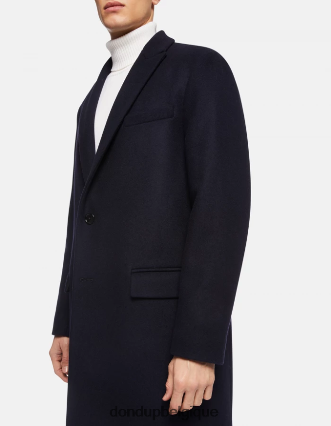 Hommes vêtements DONDUP bleu marine manteau en tissu à simple boutonnage 8826D0911