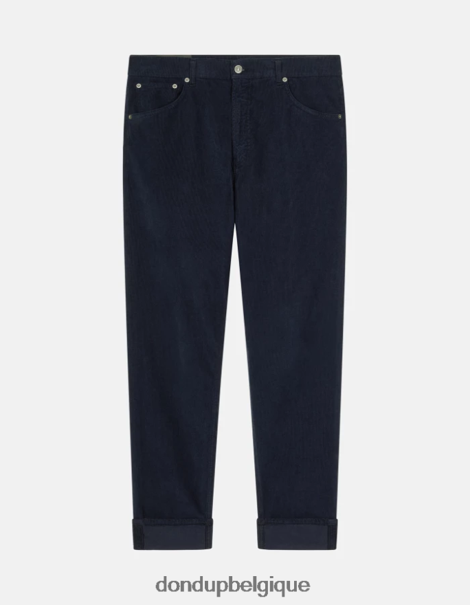 Hommes vêtements DONDUP bleu marine pantalon ample en velours 34 pouces paco 8826D0579