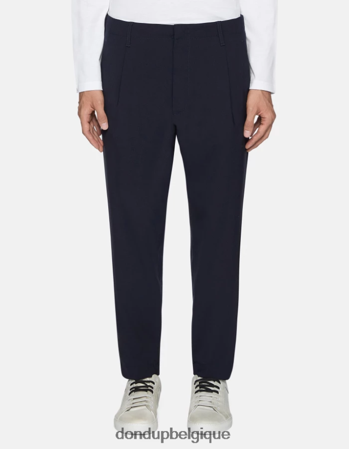 Hommes vêtements DONDUP bleu marine pantalon en laine coupe carotte ben 8826D0707