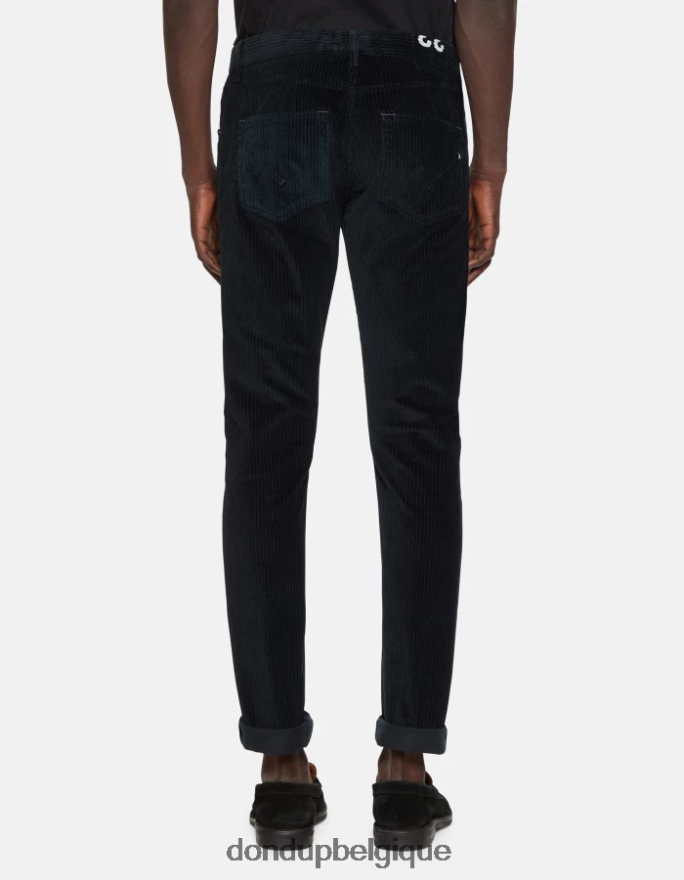 Hommes vêtements DONDUP bleu marine pantalon icon en velours coupe classique 34 pouces 8826D0557