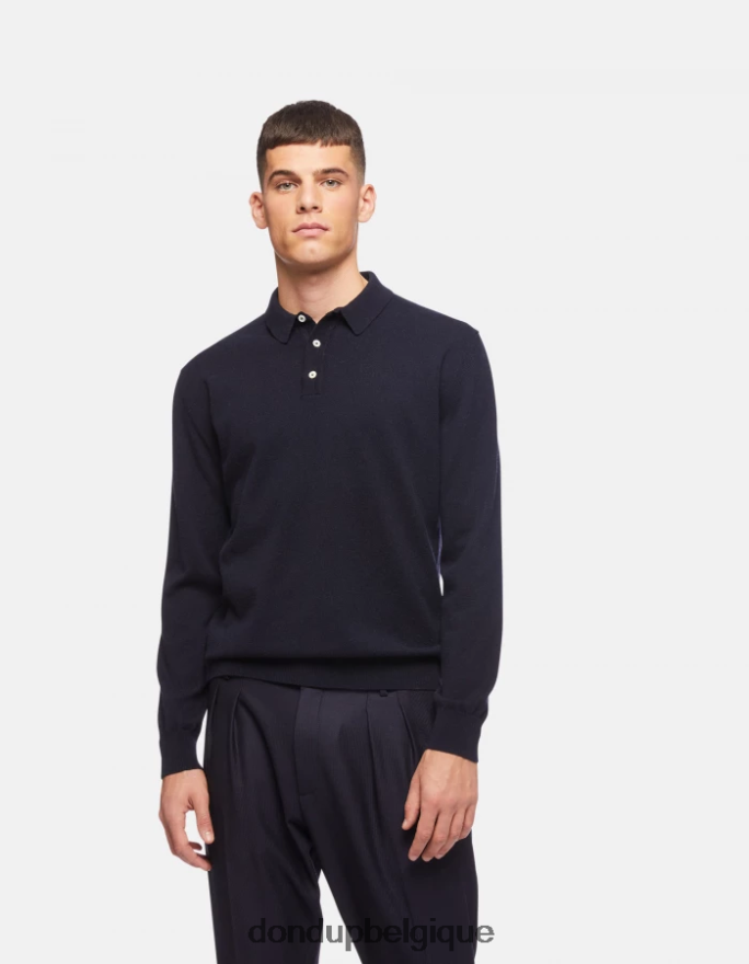 Hommes vêtements DONDUP bleu marine polo coupe classique en cachemire et soie 8826D0879