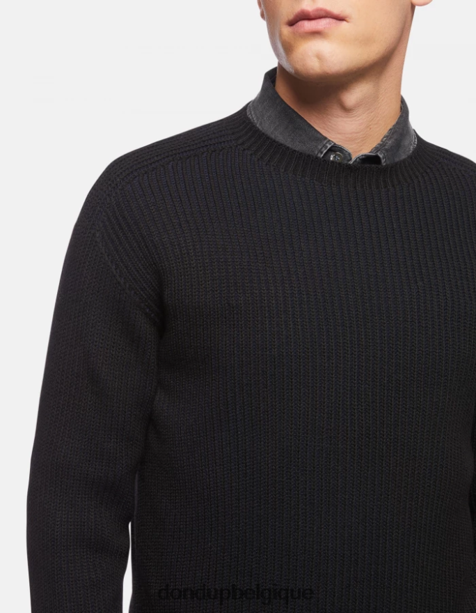 Hommes vêtements DONDUP bleu marine pull à col rond en laine mélangée 8826D0876