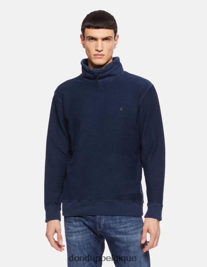 Hommes vêtements DONDUP bleu marine sweat-shirt coupe classique à col montant 8826D0825