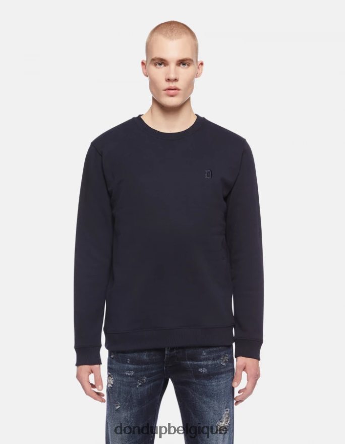 Hommes vêtements DONDUP bleu marine sweat-shirt coupe classique à col rond 8826D0837