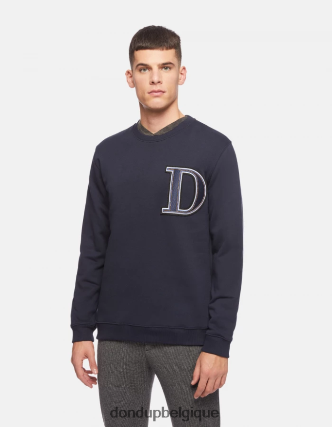 Hommes vêtements DONDUP bleu marine sweat-shirt coupe classique à col rond 8826D0840