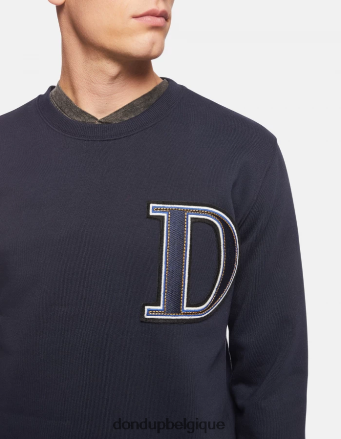 Hommes vêtements DONDUP bleu marine sweat-shirt coupe classique à col rond 8826D0840