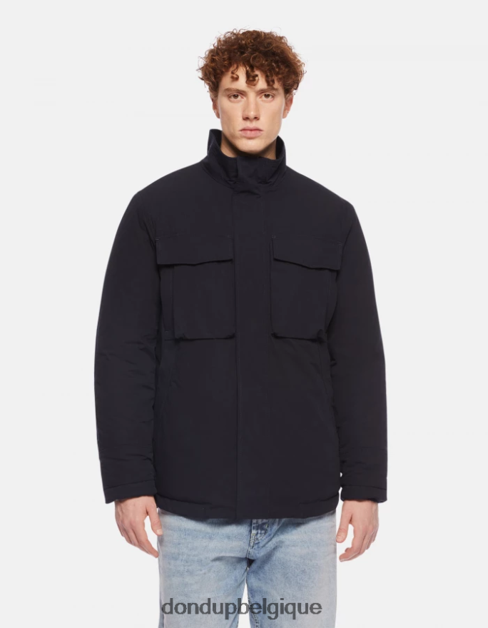 Hommes vêtements DONDUP bleu marine veste militaire coupe classique en tissu technique 8826D0908