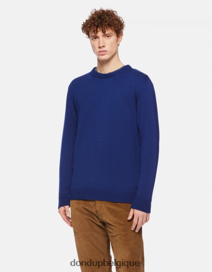 Hommes vêtements DONDUP bleu royal pull à col rond en laine 8826D0899