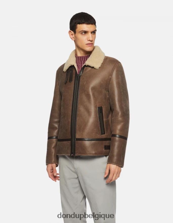 Hommes vêtements DONDUP brun manteau coupe classique en peau lainée 8826D0902