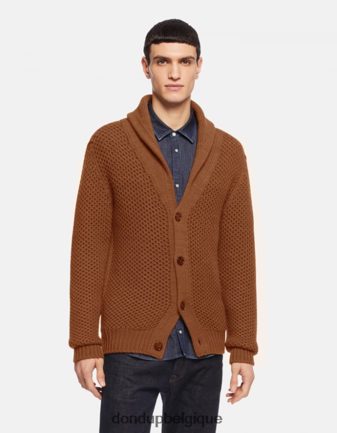 Hommes vêtements DONDUP brun tabac cardigan en laine coupe classique 8826D0893