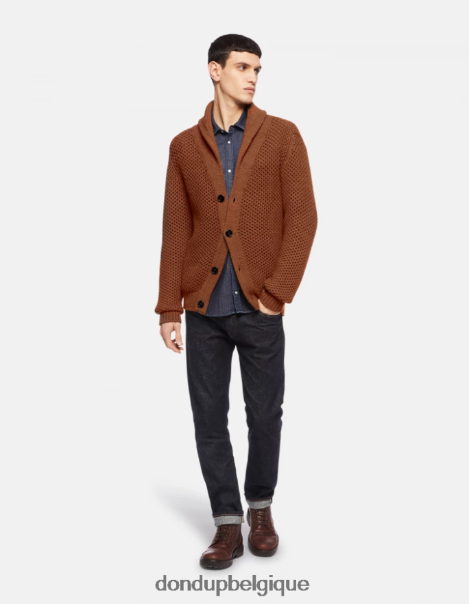 Hommes vêtements DONDUP brun tabac cardigan en laine coupe classique 8826D0893