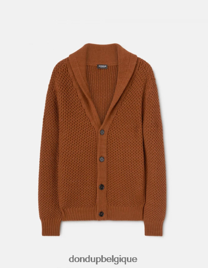 Hommes vêtements DONDUP brun tabac cardigan en laine coupe classique 8826D0893