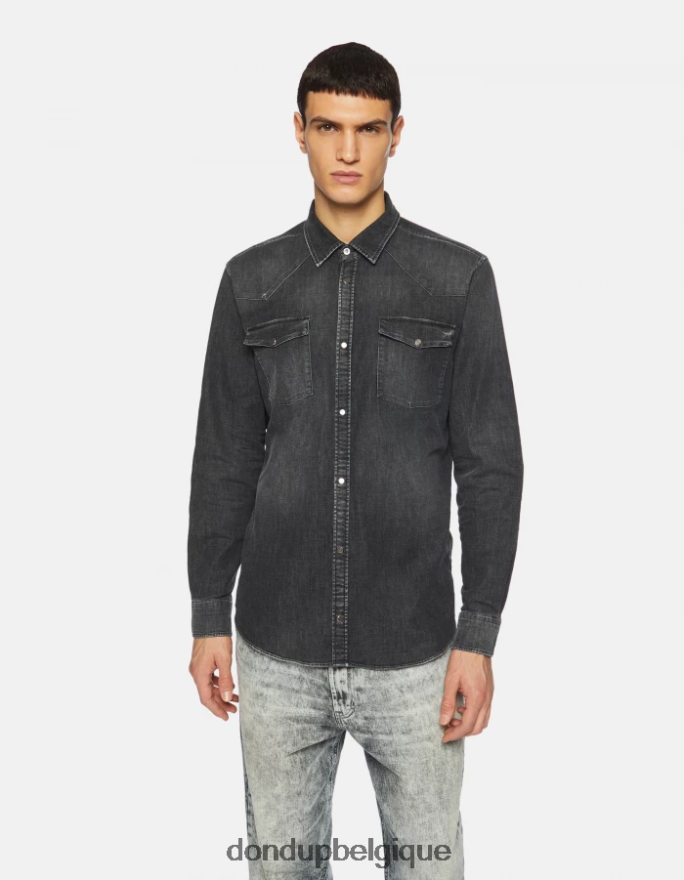 Hommes vêtements DONDUP noir chemise en jean coupe slim de style western 8826D0859