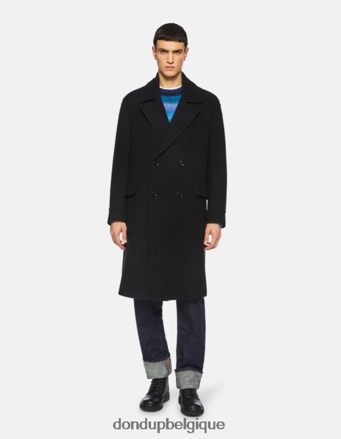 Hommes vêtements DONDUP noir manteau en tissu à double boutonnage 8826D0912