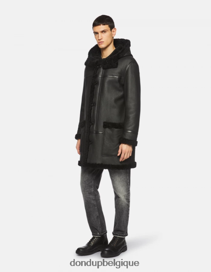 Hommes vêtements DONDUP noir parka à simple boutonnage en peau lainée 8826D0919