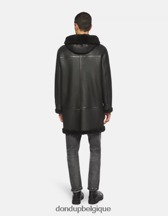 Hommes vêtements DONDUP noir parka à simple boutonnage en peau lainée 8826D0919