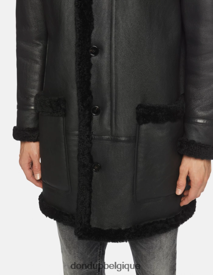 Hommes vêtements DONDUP noir parka à simple boutonnage en peau lainée 8826D0919