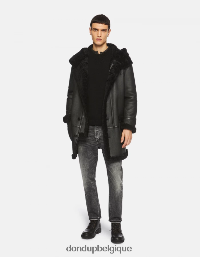 Hommes vêtements DONDUP noir parka à simple boutonnage en peau lainée 8826D0919