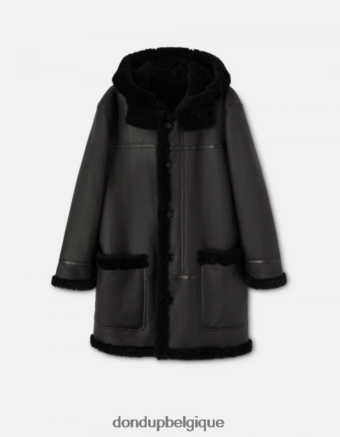 Hommes vêtements DONDUP noir parka à simple boutonnage en peau lainée 8826D0919