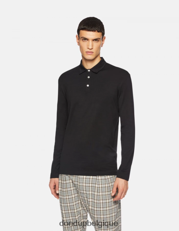 Hommes vêtements DONDUP noir polo coupe classique en laine et soie 8826D0802