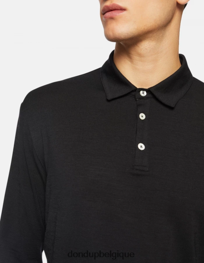 Hommes vêtements DONDUP noir polo coupe classique en laine et soie 8826D0802