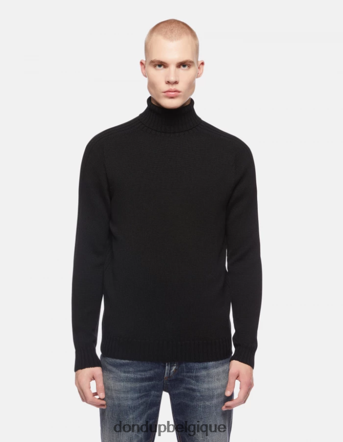 Hommes vêtements DONDUP noir pull en laine coupe classique à col polo 8826D0883