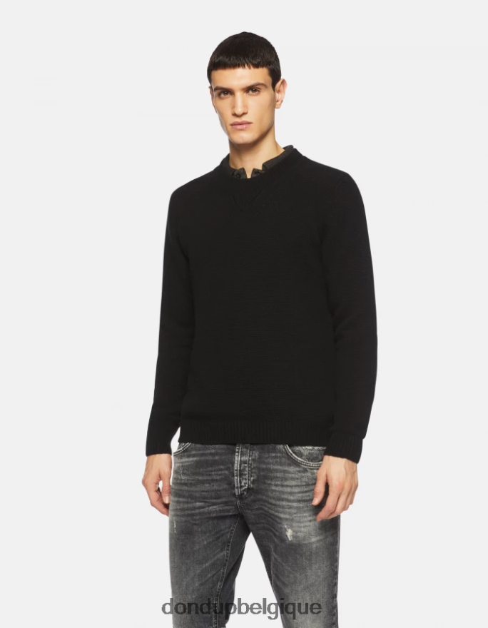 Hommes vêtements DONDUP noir pull à col rond en laine 8826D0884