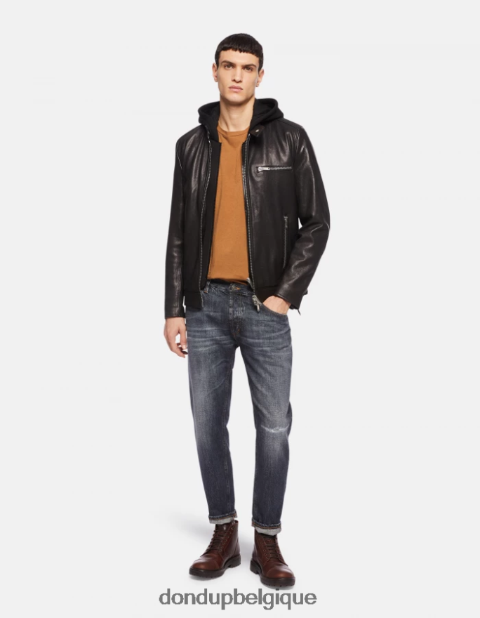 Hommes vêtements DONDUP noir veste motard coupe slim en cuir nappa 8826D0915