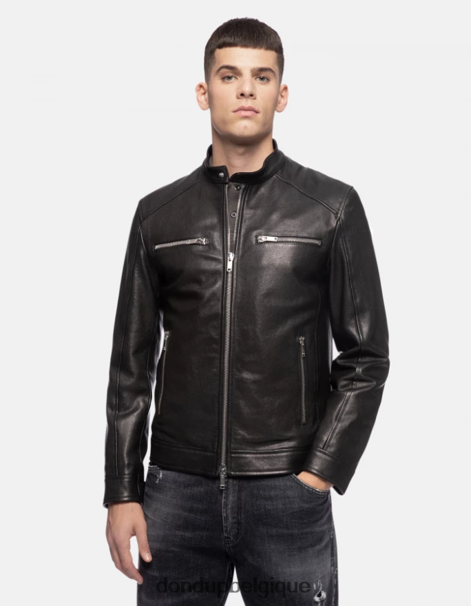 Hommes vêtements DONDUP noir veste motard coupe slim en cuir nappa 8826D0916