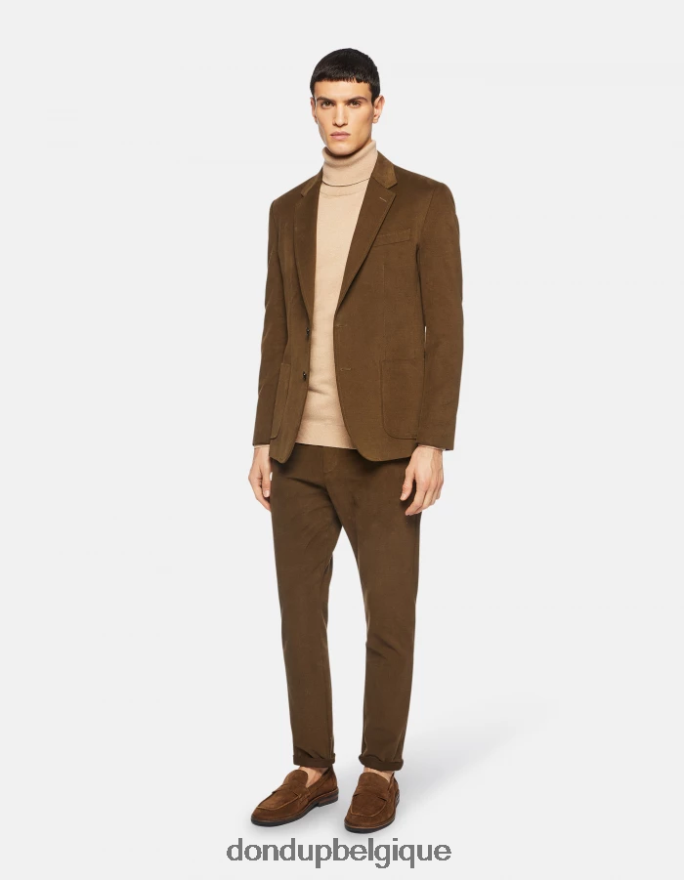 Hommes vêtements DONDUP vert militaire blazer en coton à simple boutonnage 8826D0928