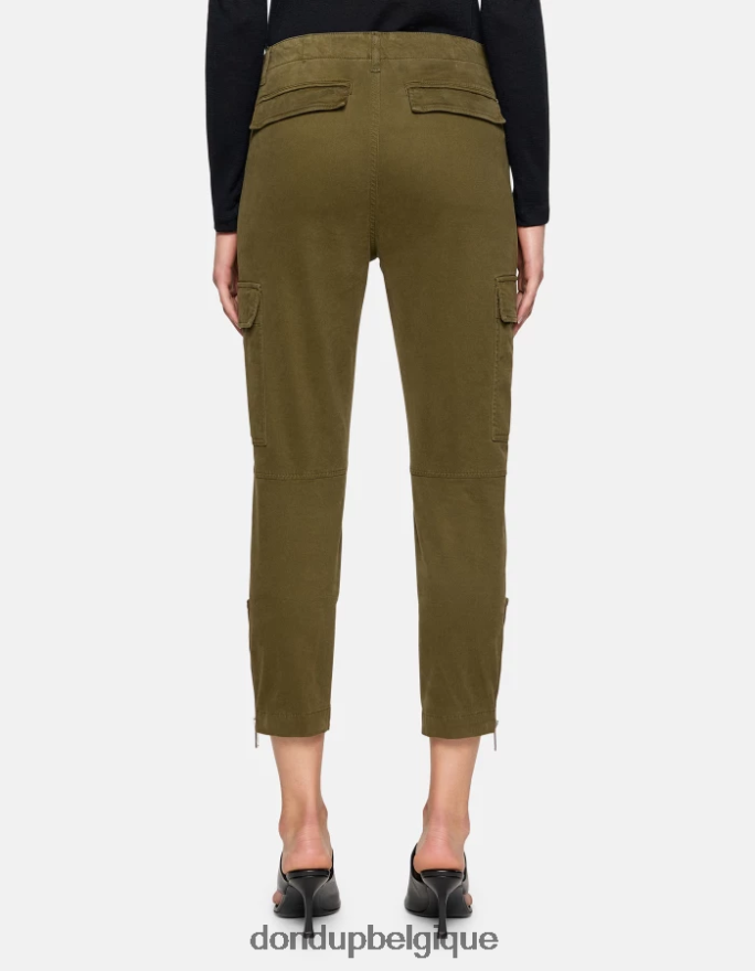 femmes vêtements DONDUP armée verte pantalon cargo en coton eve 8826D0163