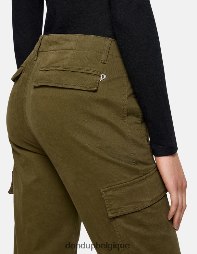 femmes vêtements DONDUP armée verte pantalon cargo en coton eve 8826D0163