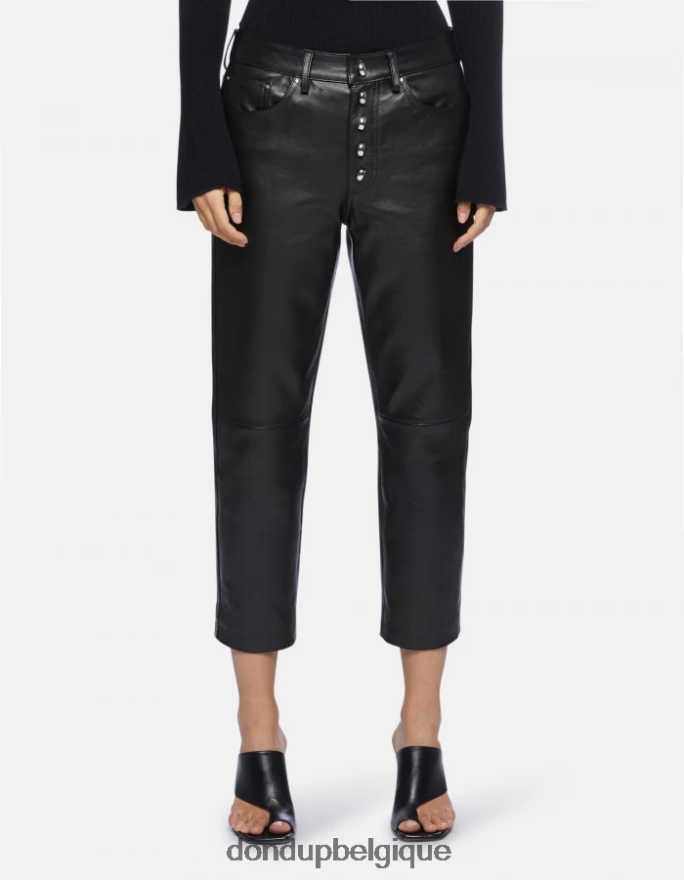 femmes vêtements DONDUP noir koons pantalon ample en cuir nappa 8826D0115